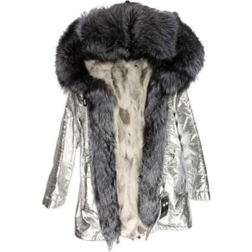 2020 new winter jacket natural fox fur collar outwear thick warm Artificial Fur Lining long winter jacket