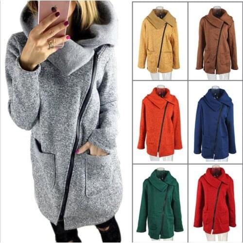 Autumn winter womens hoodies side zipper plus velvet tops female wool coats female soft Hoodies Fashion overcoat