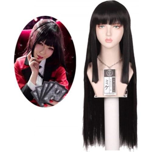 Anime Kakegurui Yumeko Jabami Cosplay Wigs Black Straigh tHair Perucas Cosplay Wig + Necklace Kakegurui Cosplay Costume