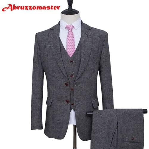 New Arrival Single Breasted Blazer for Groom Tuxedos 4 color Harringbone Groomsman Suit Custom Made Man Suit Jacket +pants+vest