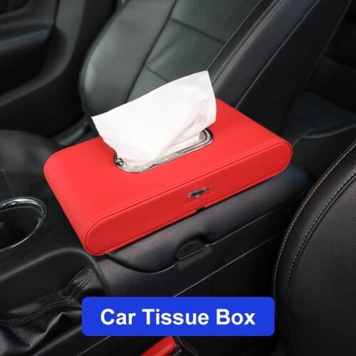 QHCP Car Tissue Box Holder Napkin Towel Boxes With Temporary Parking Phone Numbers Inside Paper Block Type For Mustang 2015-2020