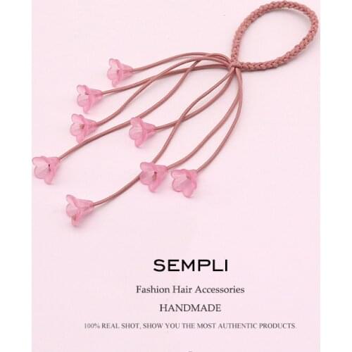 6 Colors Nylon and Rubber Cute Small Flower For Girls Elastic Hair Bands Pink Black Bandans headwear women Kids Hair Accessories