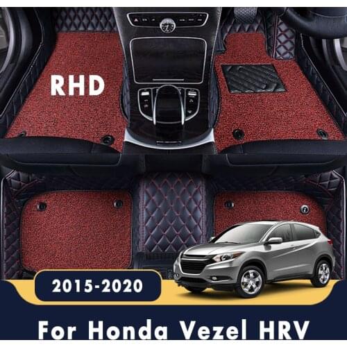 RHD Car Floor Mats For Honda Vezel HRV HR-V 2020 2019 2018 2017 2016 2015 Auto Luxury Double Layer Wire Loop Leather Carpets