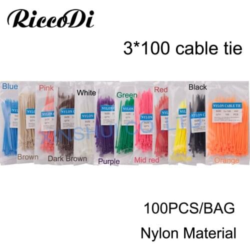 100pcs 3x100 Width 2.5mm Self-Locking White Black Red Blue Yellow Green Nylon Wire Cable Zip Ties.Cable Ties