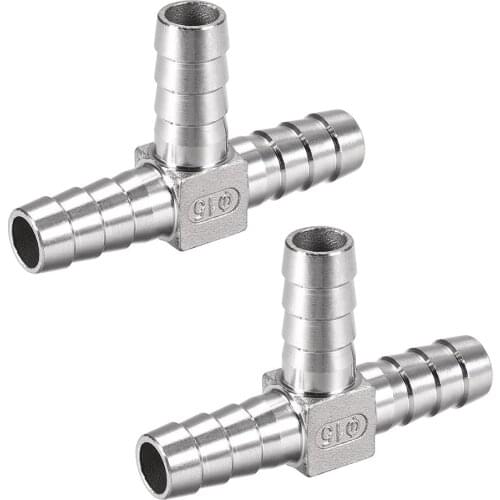 Uxcell 2 Pieces 19/32-Inch (15mm) Hose ID Barb Fitting Stainless Steel 3 Way T-Shaped Union Home Brew Fitting