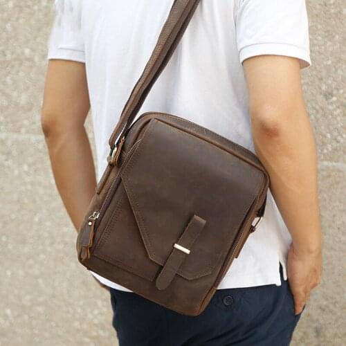 Crazy Horse Mens Shoulder Bag Vintage Genuine Leather Messenger Bags Men Bolsos Male Crossbody Bags Mans Handbag Sling Bag