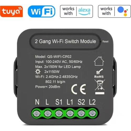 QS-WIFI-CP02 Tuya WiFi Smart Switch Module Smart Home Electrical Appliance Conversion Module 2 Gang Lighting Switch Module