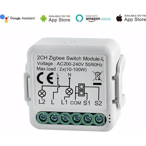 Tuya ZigBee 3.0 Smart Switch Relay No Neutral 1/2/3 Gang Wireless Light Switch Module Voice Control for Google Home Alexa Echo