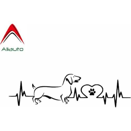 Aliauto Personality Creative Car Sticker Dachshund Electrocardiogram Paw Vinyl Sunscreen Anti-UV Decal Black/Silver,18cm*5cm