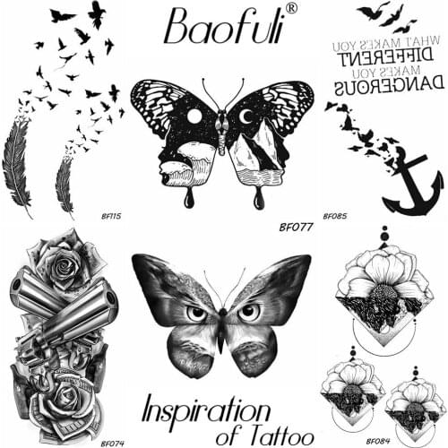 Women Balck Butterfly Universe Stars Temporary Tattoo Sun Lunar Hill Sea Wave Waterproof Fake Tatoos Body Art Arm Tattoo Sticker