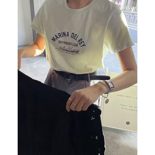 2021 Spring and Summer New Letter Print Short-Sleeve T-shirt Womens Loose Ins Versatile Inner Match Top