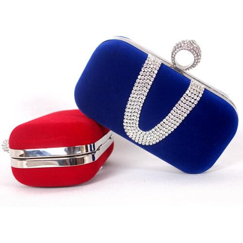 Women Fashion Evening Bags Handbags With Chain Crystal Finger Ring Messenger Shoulder Bags