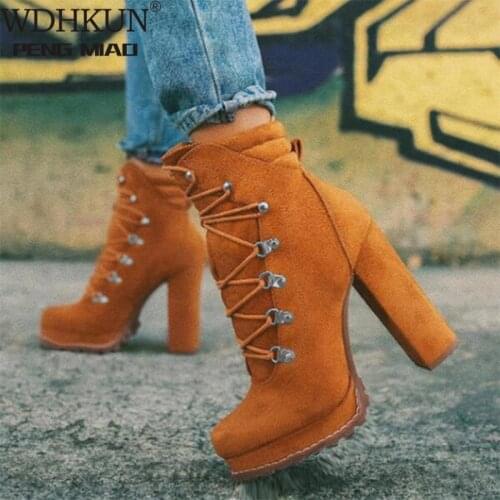 2021 Women Platform Rivet Ankle Boots Female Retro High Heels Autumn Fashion Sexy Lace-Up Pumps Ladies Shoes Plus Size 43