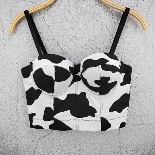 Cupnaya Cow Print Women Cotton Crop Top Sexy Push Up Bustier Short Corset Bralette Ladies Inner Camisole Summer Tube Vest White