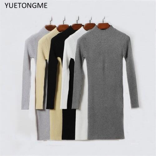 Autumn Winter basic Sweater dress women solid striped dress Female Jumper chic knit dress SW128