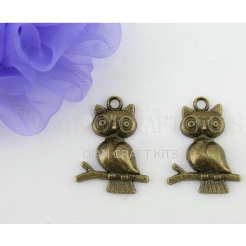 100pcs cute owl on branch antique bronze zinc alloy pendent charm drops for DIY necklace findings 18*24mm lead and nickle free