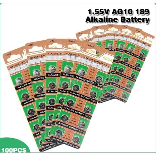 100PCS 1.55V AG10 LR1130 Alkaline Cell Coin Battery AG 10 SR54 189 389 SR1130 L1131 G10A Button Batteries For Watches Toys