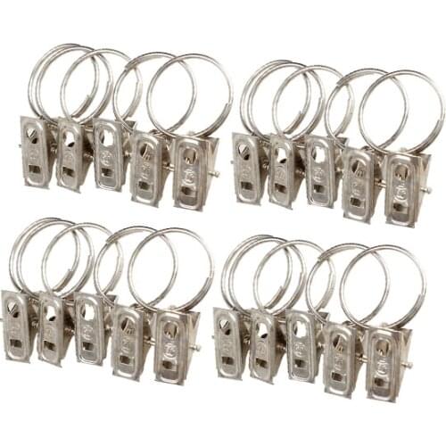 20pcs Stainless Steel Window Shower Curtain Rod Clips Rings Drapery Clips