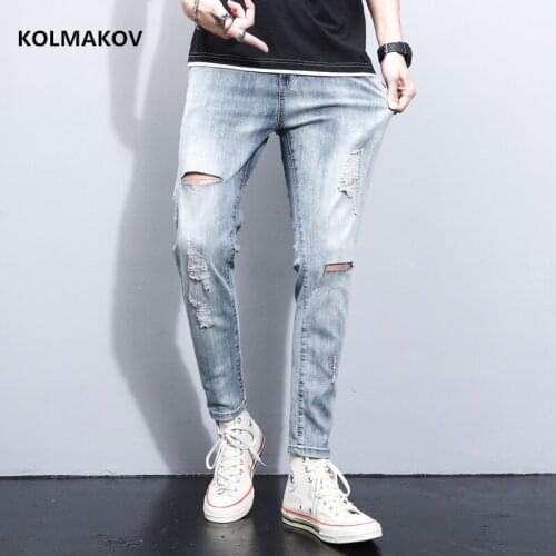2021 new arrival Tear design jeans men fashion elasticity mens jeans male cotton jeans men pencil pants,size 28-36 N076
