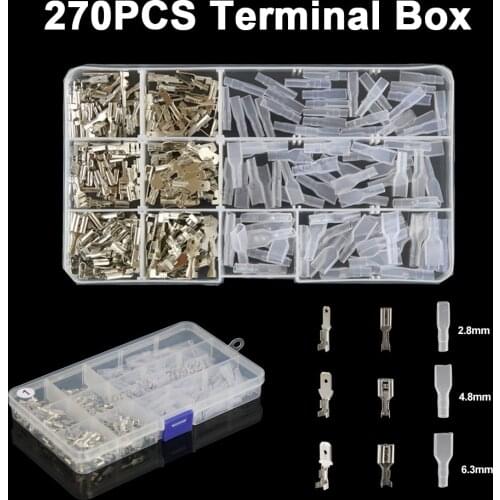 270pcs 2.8/4.8/6.3mm Insulated Male Female Terminals Bare End Plug Spring Cold-Press Wire Connector Spade Crimp Terminal Kits