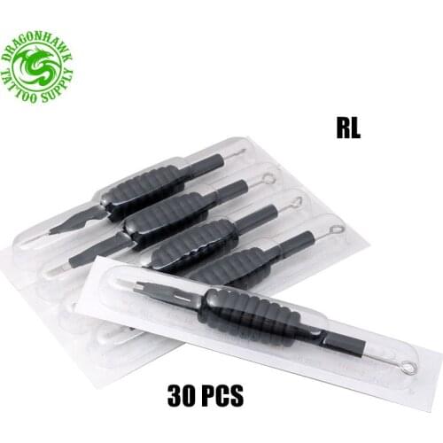 30Pcs RL Black Silicon Grip Tattoo Needle & Tube Tips 19mm 3/4" Disposable Tattoo Tubes Tips Grips With Needles