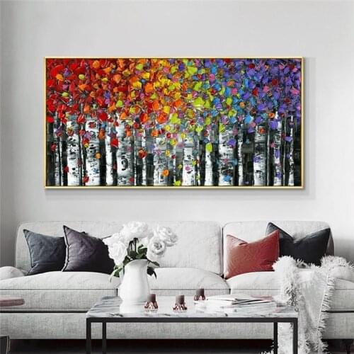 Abstract Canvas Painting Tree with Colorful Leaves Spray Painting Print on Canvas Painting Wall Art for Home Wall Art Decor
