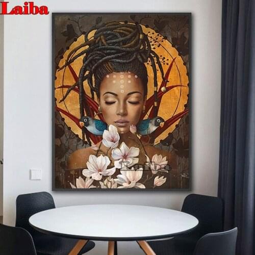 DIY round square diamond embroidery African Portrait pattern cross stitch kits 5d diamond painting flower Woman rhinestone,decor