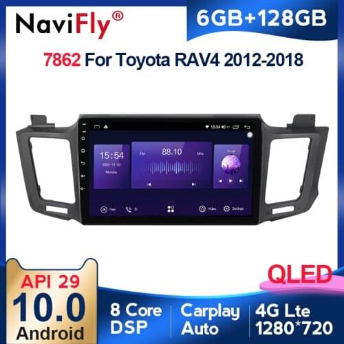 NaviFly 6GB+128GB QLED Screen 1280*720 Android 10 Car Radio Audio Multimedia Player For Toyota RAV4 4 XA40 5 XA50 2012 - 2018