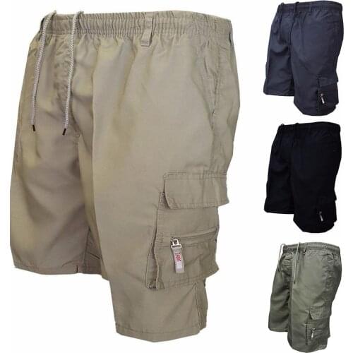 Summer Men Multi Pocket Drawstring Baggy Cargo Shorts Casual Knee Length Pants Men Loose Work Casual Short Pants Plus Size