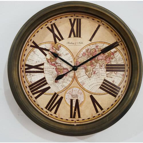 14 inches Creative personality retro European Garden map clock watch mute dining room bedroom wall clock