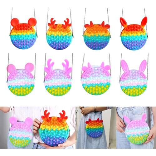Children Gilrs Play Handbag Crossbody Bags Rainbow Bag Push Bubble Reliver Stress Relax Puzzle Toys Sensory Game Gift