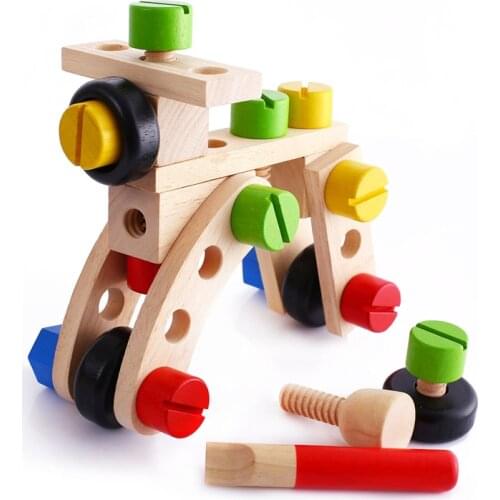 Baby DIY Wooden Air Plane Model Assembly Nut Screw Building Blocks Toys Tools Kit