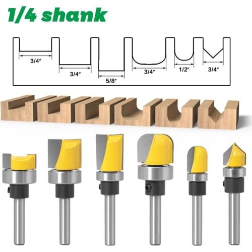 1PC 1/4" 6mm Shank Pattern Bit Flush Trim Bit Straight Bit with Bearing Hinge Mortising Router Bit Wood Trimmer Cutter