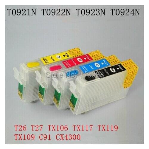 92N T0921N-T0924N Refillable ink cartridge for EPSON T26 T27 TX106 TX117 TX119 TX109 C91 CX4300 Printers Auto reset chip
