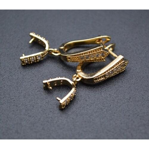 Nickle Free Gold Color CZ Paved Metal Earring Hooks with Bail Jewelry Findings 20pc Per Lot