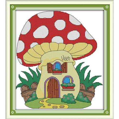 Mushroom house cross stitch kit animal18ct 14ct 11ct count print stitching embroidery DIY handmade needlework plus