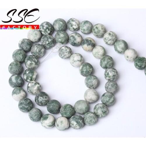 Natural Dull Polished Green Spot Stone Beads Matte Round Loose Beads 4 6 8 10 12mm Diy Bracelet Necklace For Jewelry Making 15"