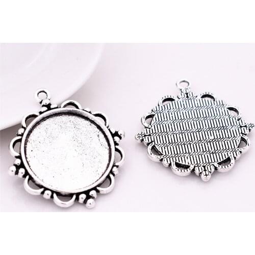New Fashion 4pcs 25mm Inner Size Antique Silver Plated Flower Style Cabochon Base Cameo Setting Charms Pendant