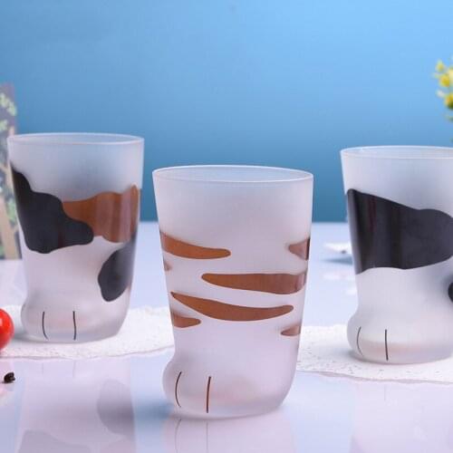 2021 New Cute Cat Paw Paw Cup Glass Juice Coffee Milk Tea Couples Cup Goblet Christmas Valentines Day Festival Lover Gifts