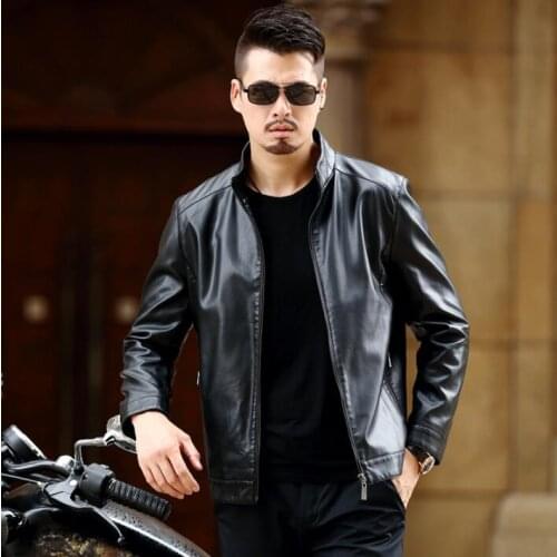 Autumn stand collar thin black mens leather coat slim motorcycle clothes men brown jackets fashion jaqueta de couro