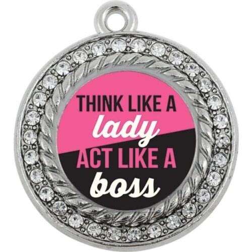 THINK LIKE A LADY SQUARE CHARM ANTIQUE SILVER PLATED JEWELRY