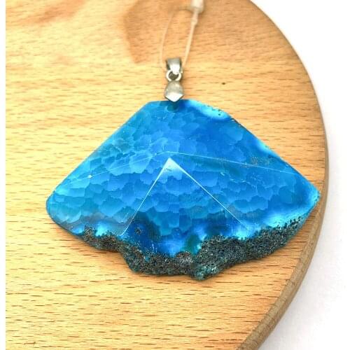 1pc Blue Dream Color Natural Agate Stone Pendants Semi-precious Fan Shape DIY for Making Necklace Accessions 39x57mm Size