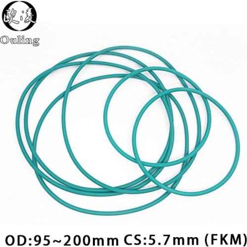 Rubber Ring Green FKM O ring Seal 5.7mm Thickness OD95/100/110/140/125/160/175/200/220mm Rubber ORing Seal Gasket Fuel Oil Rings