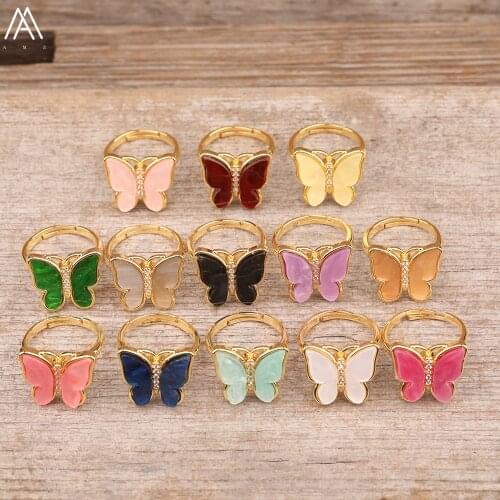 Luxury Women Rotatable Butterfly Rings Jewelry Enamel Butterfly Gold Copper Rings Everlasting Ring Couple Jewelry Gift Dropship