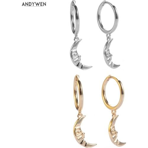 ANDYWEN 925 Sterling Silver Moon Drop Earring Slim Piercing Pendiente Luxury New No Clips 2020 Fashionable Rock Punk Jewelry