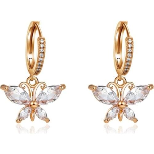 Golden White Butterfly Bling Starry Clear Zircon Sleeper Copper Drop Earrings Earrings Dangle Earrings For Women
