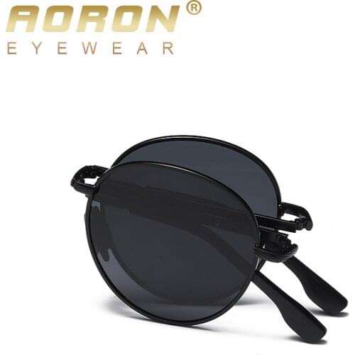 AORON Folding Sunglasses Men / Women Polarized Sunglasses Metal Frame UV400 Sun Glasses Classic Round Eyewear