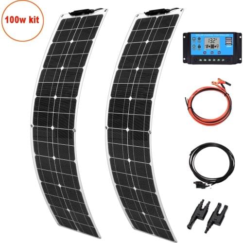 Solar panel 12v kit 200w 100w 50w battery charger for car RV boat caravan camper roof home system 1000w 10A 20A controller yacht