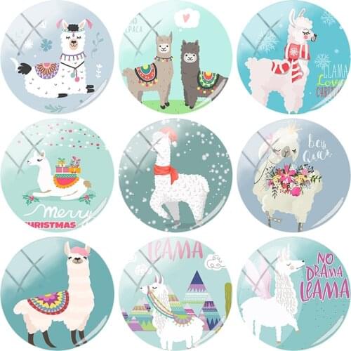 TAFREE Cute cartoon Alpaca animal 12/15//16/18//20//25 mm Round Glass Cabochon Dome Beads Demo Flat Back Jewelry NT241