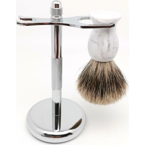 TEYO Two Band Fine Badger Shaving Brush and Shaving Stand Set Perfect for Man Wet Shave Cream Safety Double Edge Razor